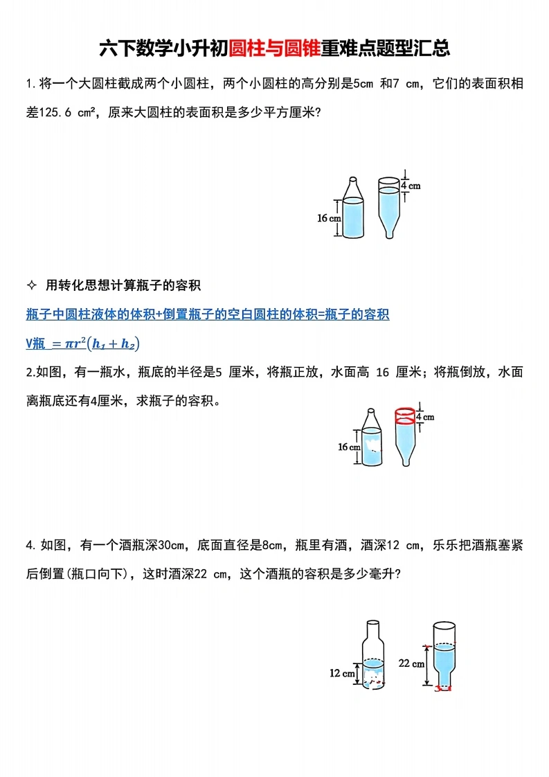 【圆柱与圆锥重难点题型】六下数学小升初汇总-学芽网