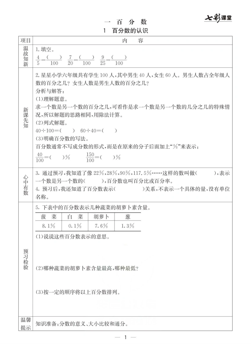 【数学-西师大版】六年级下册预习卡-学芽网