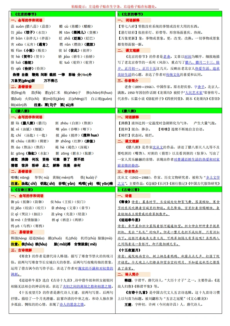 【语文课课贴】六年级下册-学芽网