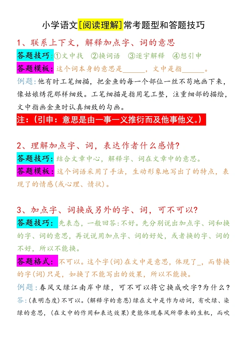 【阅读答题技巧】阅读理解常考题型答题技巧四五六年级通用-学芽网
