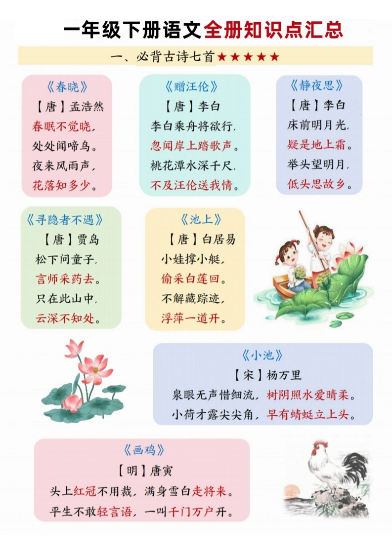 一年级下册语文全册知识点汇总