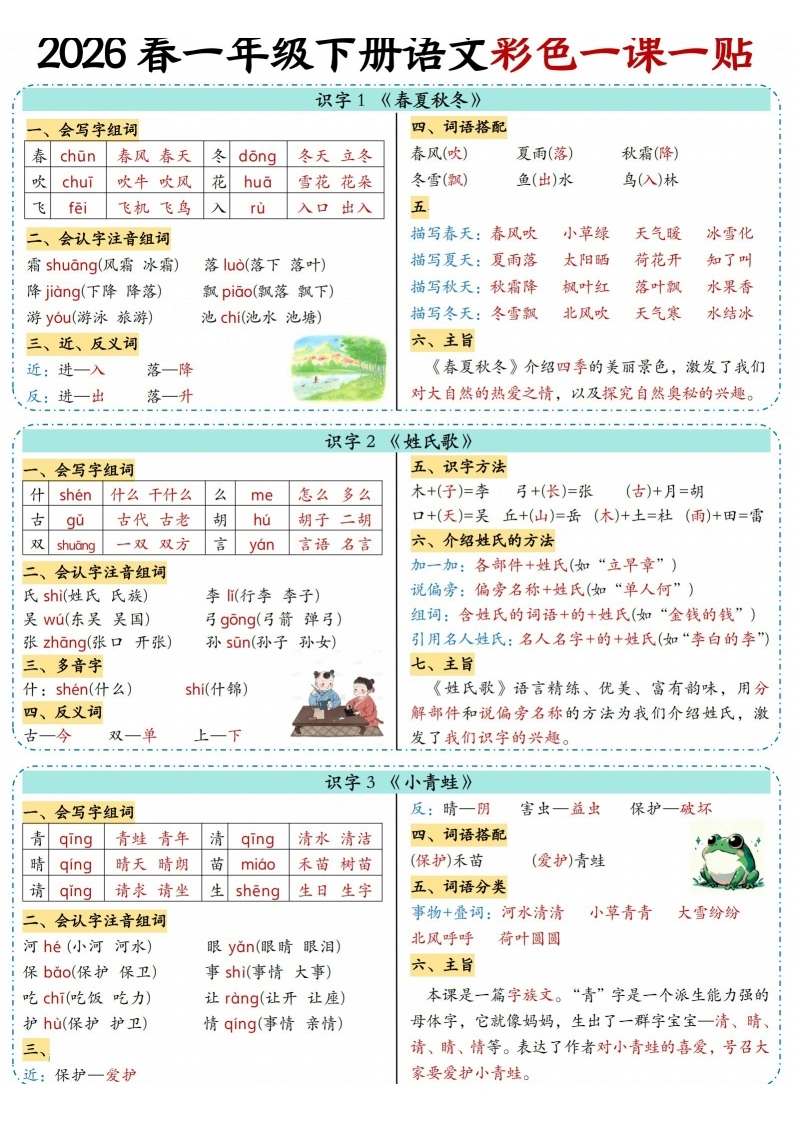 一年级下册语文彩色一课一贴(1)