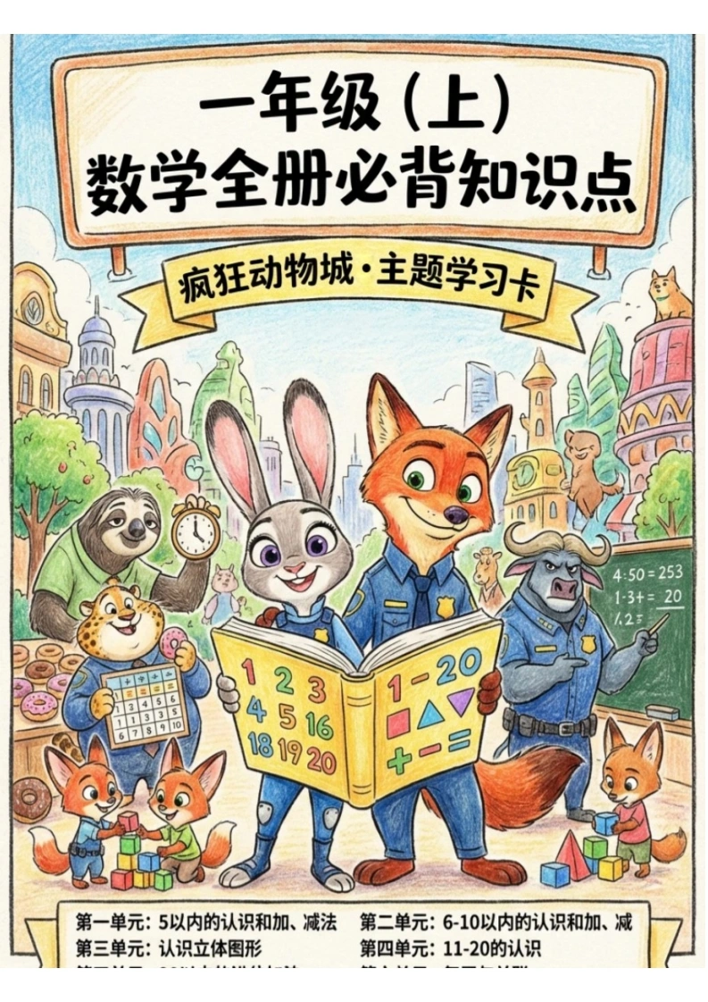一年级（上）数学全册必背知识点（疯狂动物城学习卡）(1)