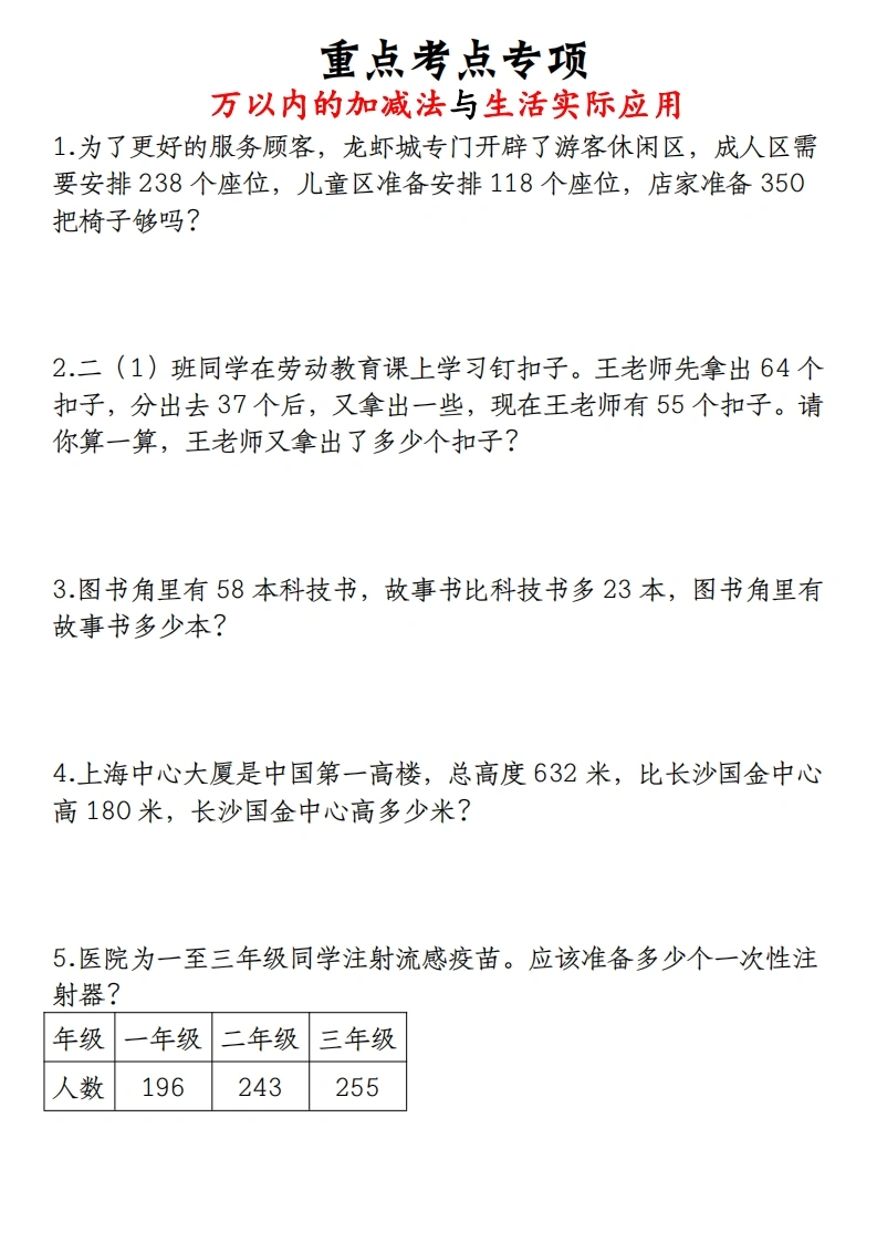 万以内的加减法与生活实际应用-学芽网