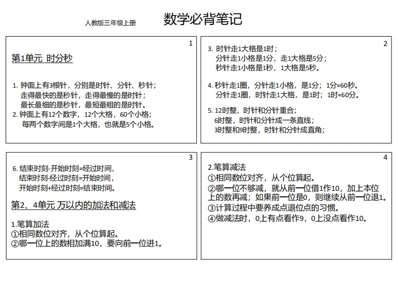 三上数学上册必背笔记（可做课课贴）-学芽网