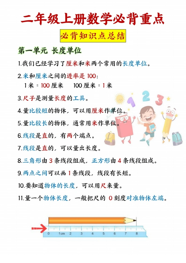 二年级上册数学必背重点-学芽网