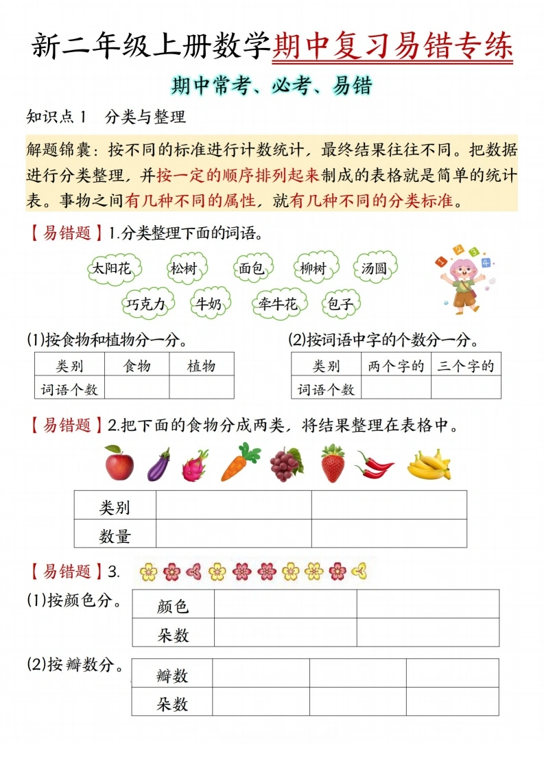 二年级上册数学期中复习易错专练（期中常考必考易错）（人教版）-学芽网