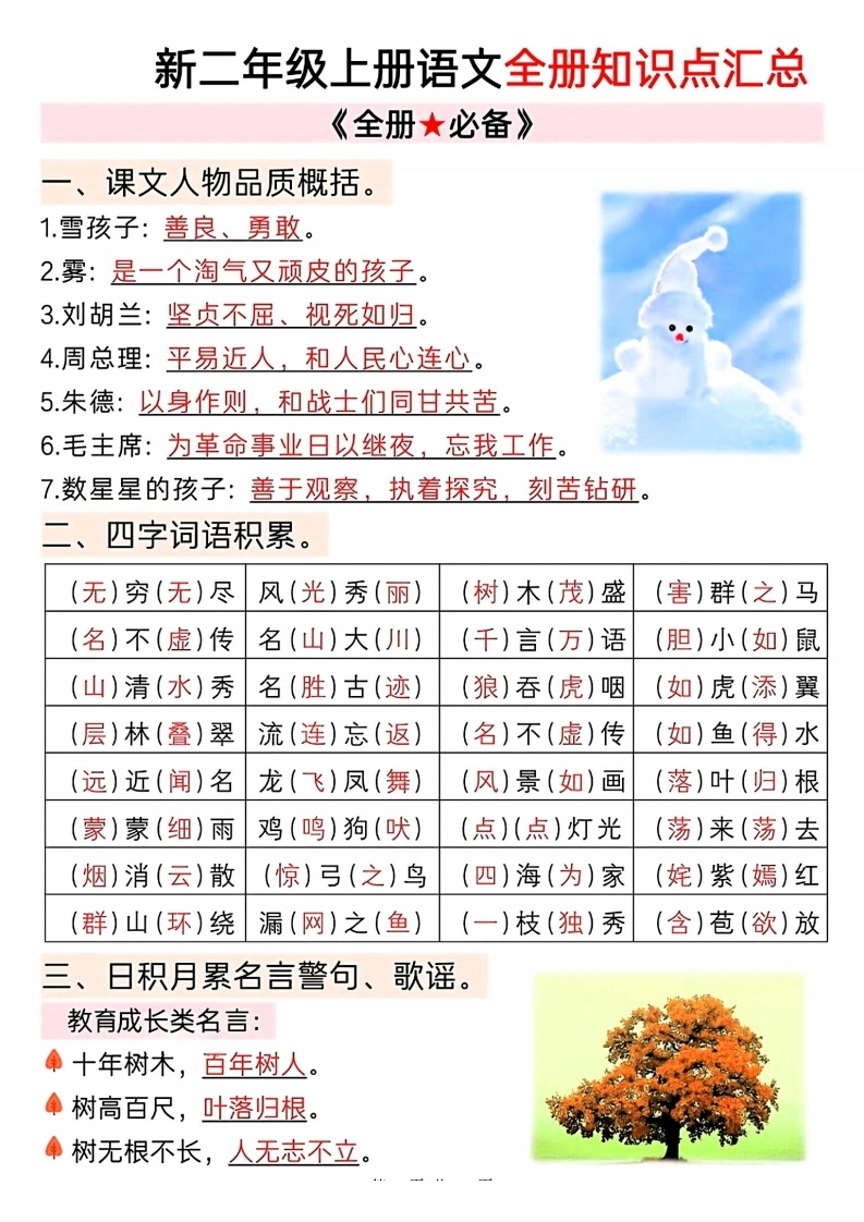 二年级上册语文全册知识点汇总-学芽网