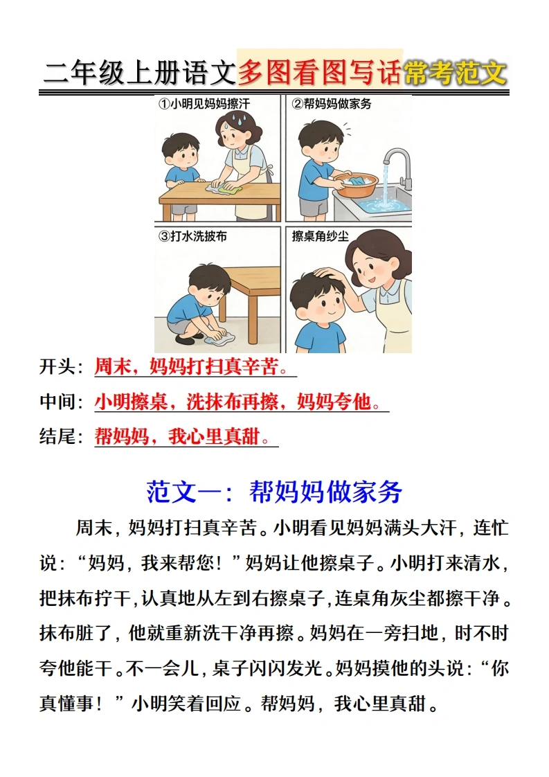 二年级上册语文多图看图写话常考范文-学芽网