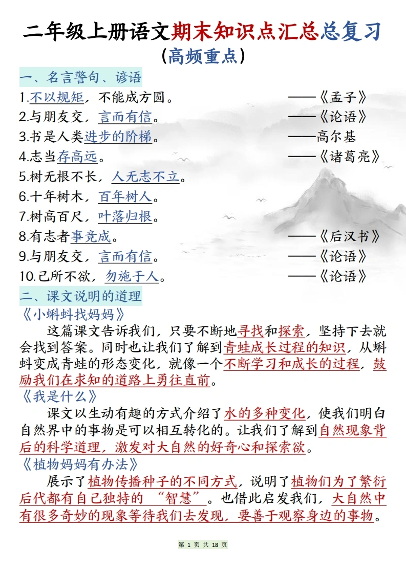 二年级上册语文期末知识点汇总总复习-学芽网