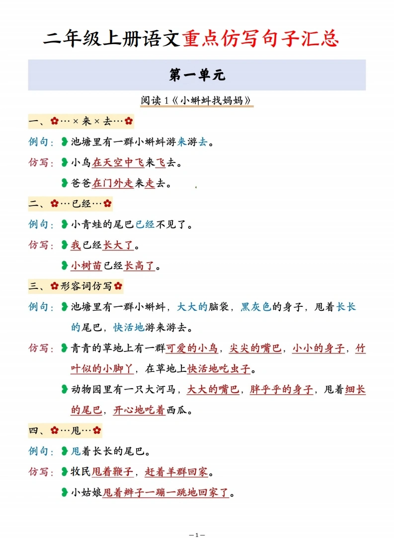 二年级上册语文重点仿写句子汇总-学芽网