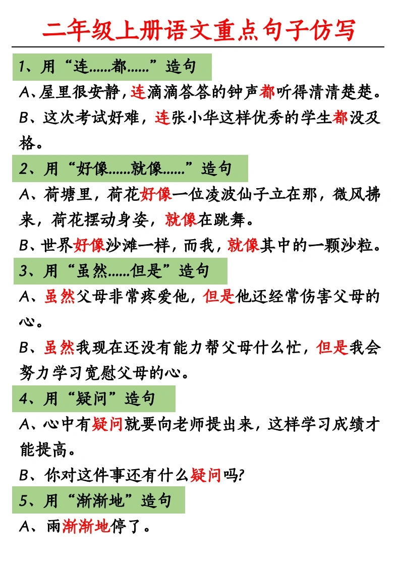 二年级上册语文重点句子仿写-学芽网