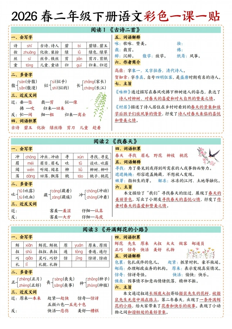 二年级下册语文彩色一课一贴(1)