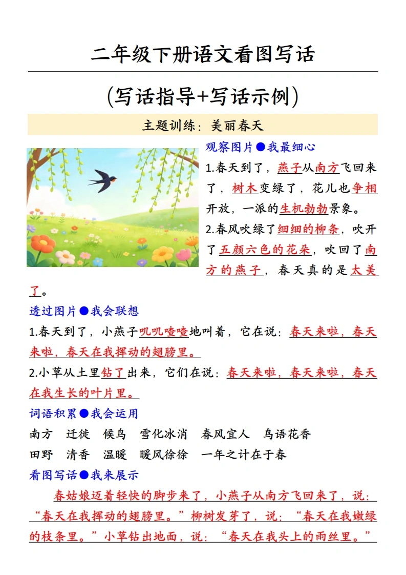 二年级下册语文看图写话（写话指导-写话示例）-学芽网