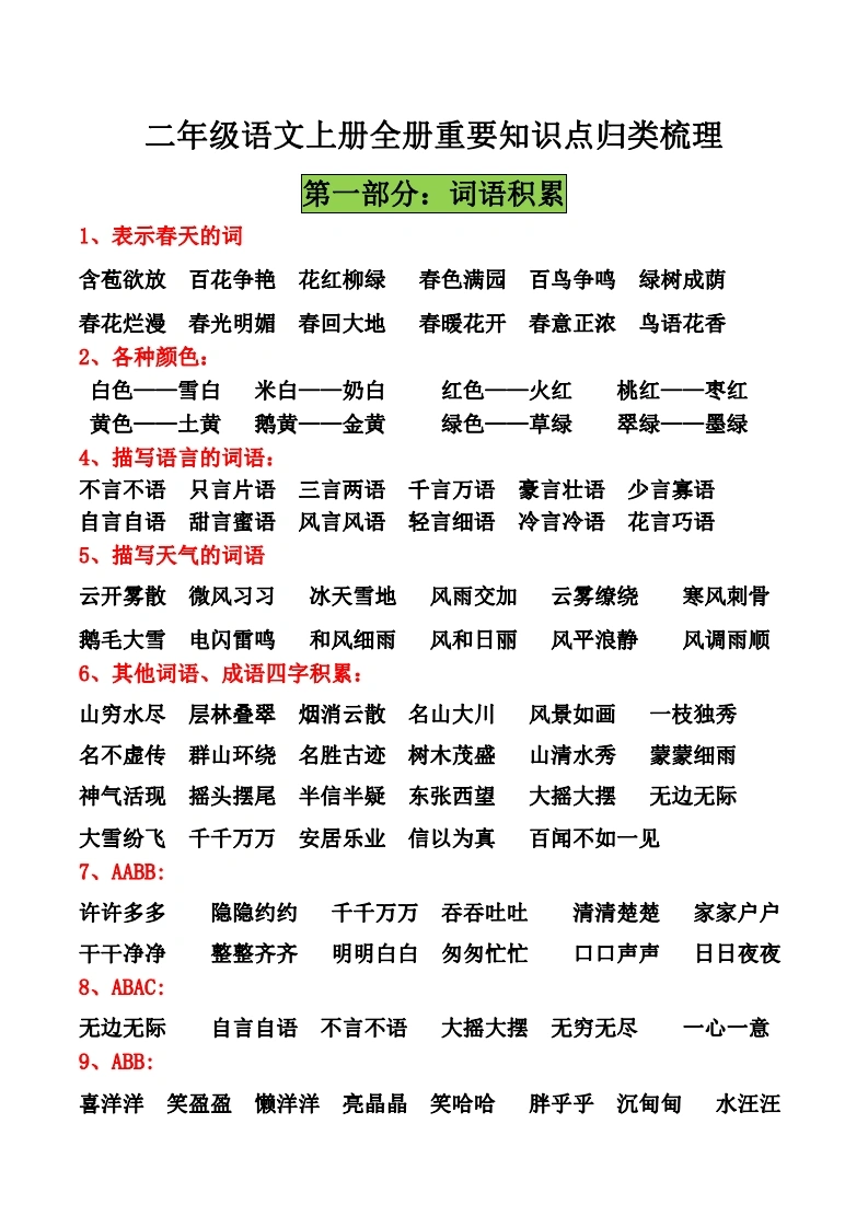二年级语文上册全册重要知识点归类梳理-学芽网