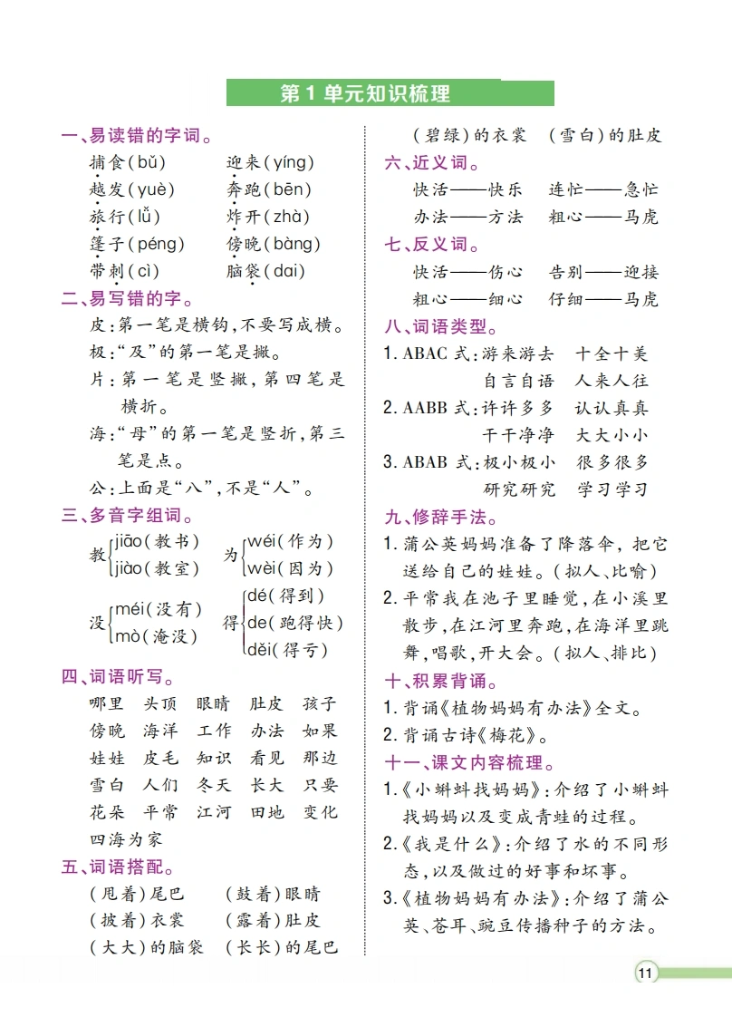 二年级语文上册单元知识梳理-学芽网