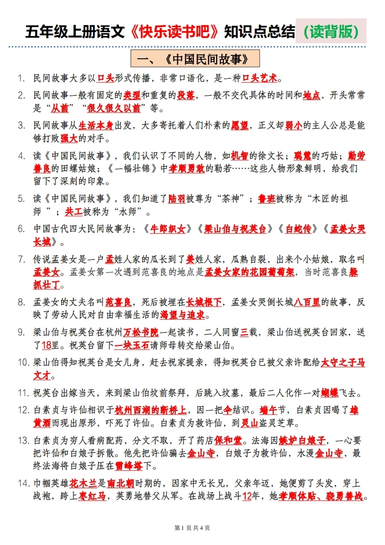 五上快乐读书吧知识点（读背版）-学芽网