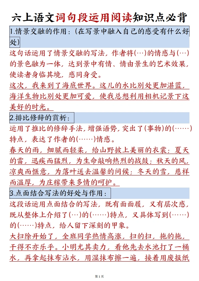 六上语文词句段运用必背知识点-学芽网