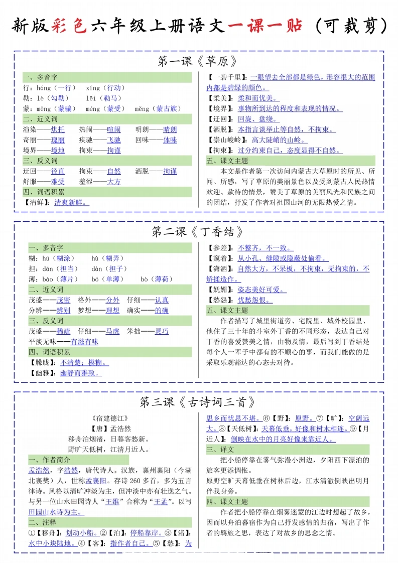 六上语文课内重点课课贴（16页）-学芽网
