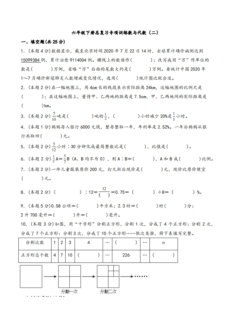 六年级下册数学总复习专项训练数与代数（二）（人教版）-学芽网