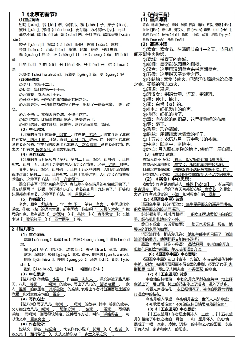 六年级下册每课重点课课贴-学芽网