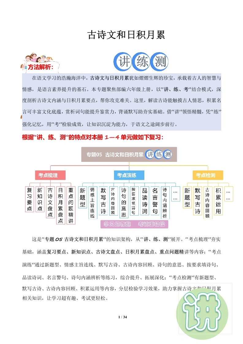 古诗文和日积月累（期中专项训练）六年级语文上学期-学芽网
