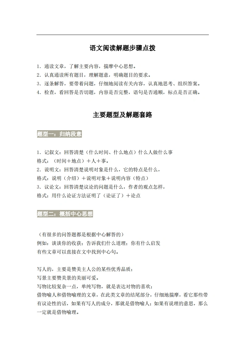 小学语文阅读理解万能答题模板-学芽网