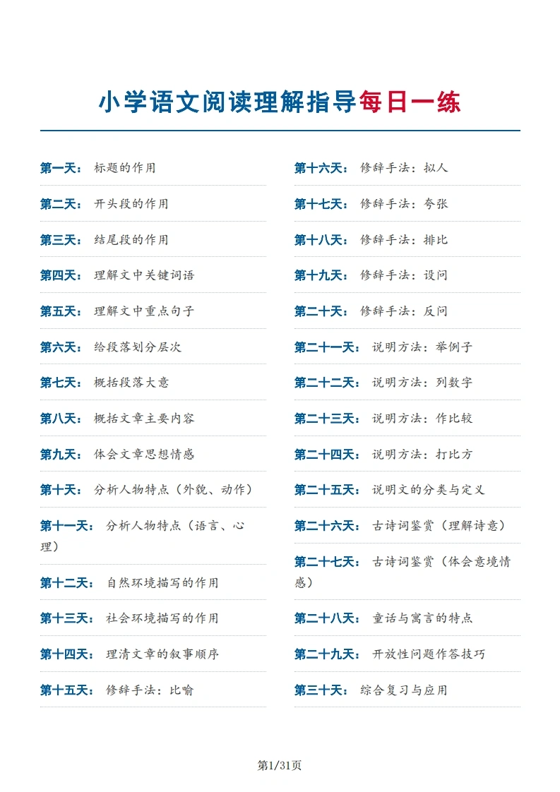 小学语文阅读理解指导每日一练-学芽网