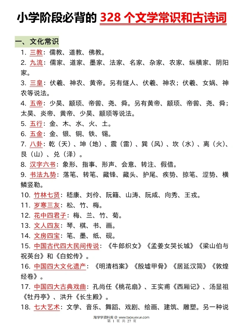 小学阶段必背的328个文学常识和古诗词-学芽网