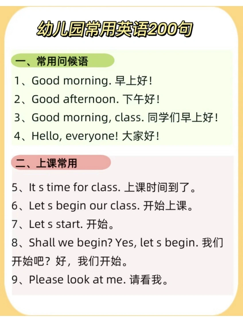 幼儿园常用英语200句-学芽网