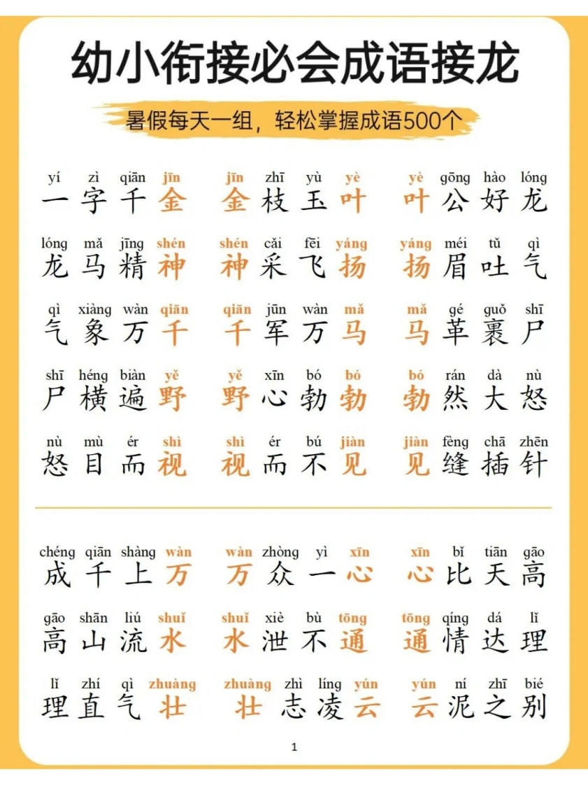幼小衔接必会成语接龙-学芽网
