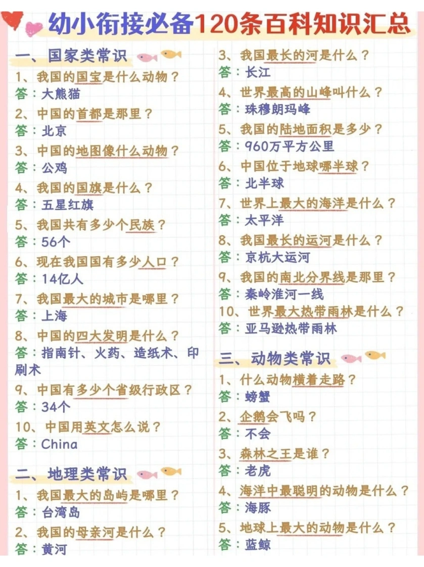 幼小衔接必备120条百科知识汇总-学芽网