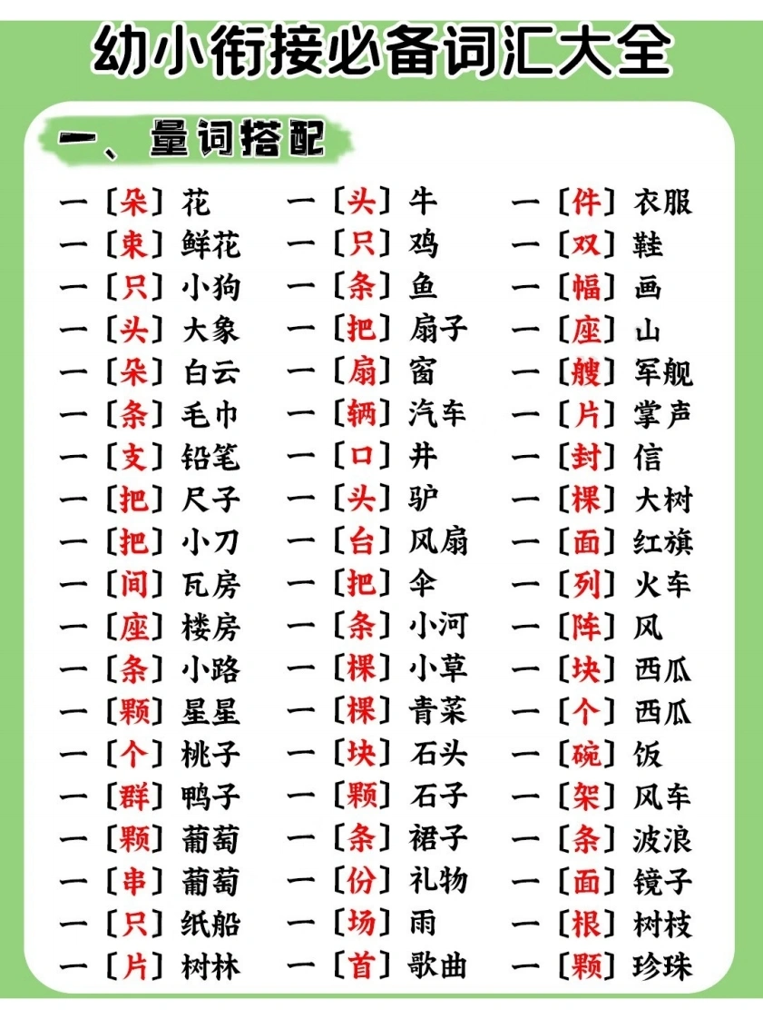 幼小衔接必备词汇大全-学芽网
