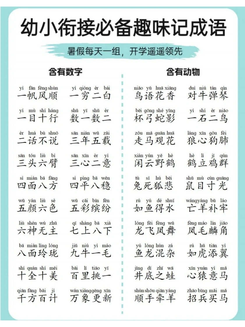 幼小衔接必备趣味记成语-学芽网