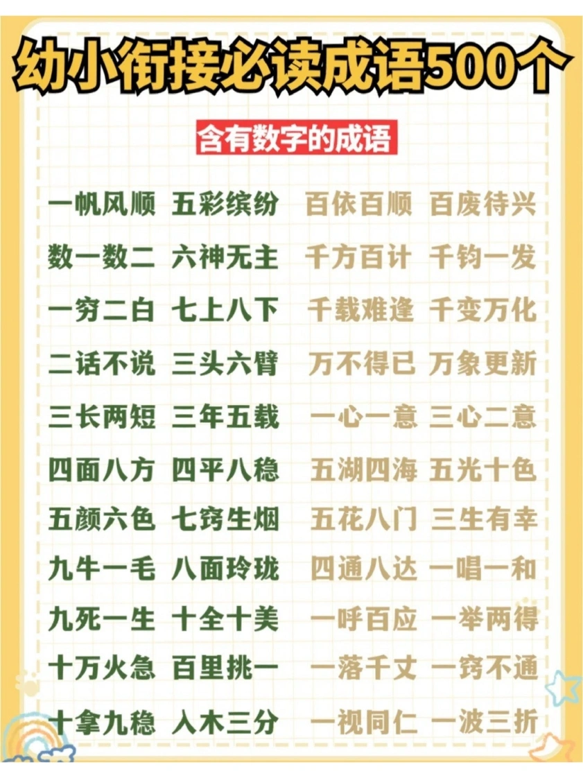 幼小衔接必读成语500个-学芽网