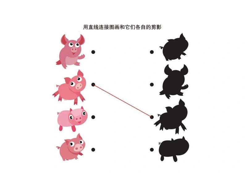 用直线连接图画和它们各自的剪影-学芽网