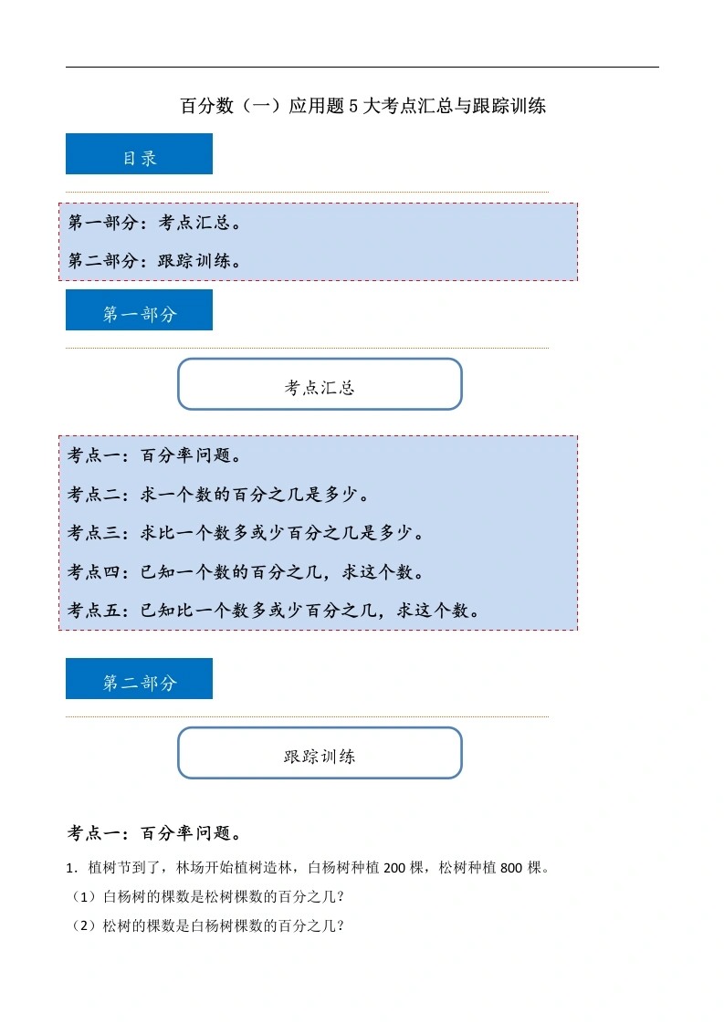 百分数（一）应用题5大考点汇总与跟踪训练数学六年级上册-学芽网