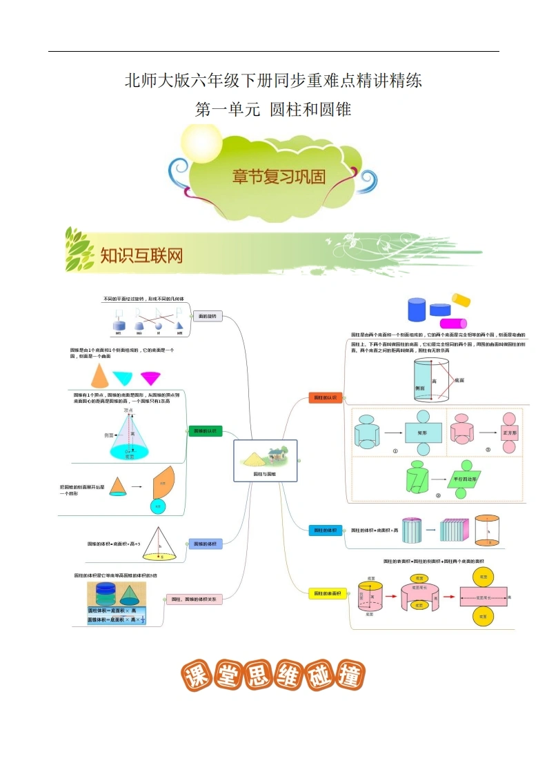 第一单元《圆柱和圆锥》章节复习巩固—六年级下册同步重难点精讲精练（北师大版）