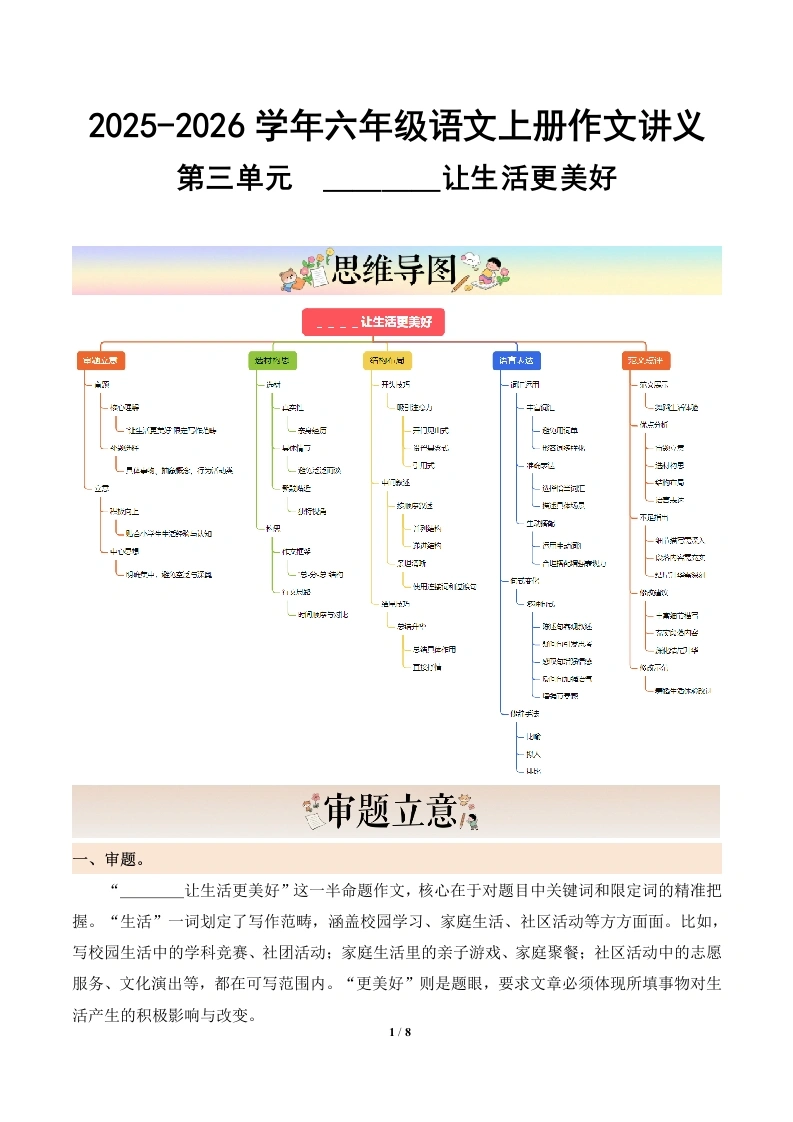 第三单元习作《＿＿＿＿让生活更美好》（讲义）语文统编版六年级上册-学芽网