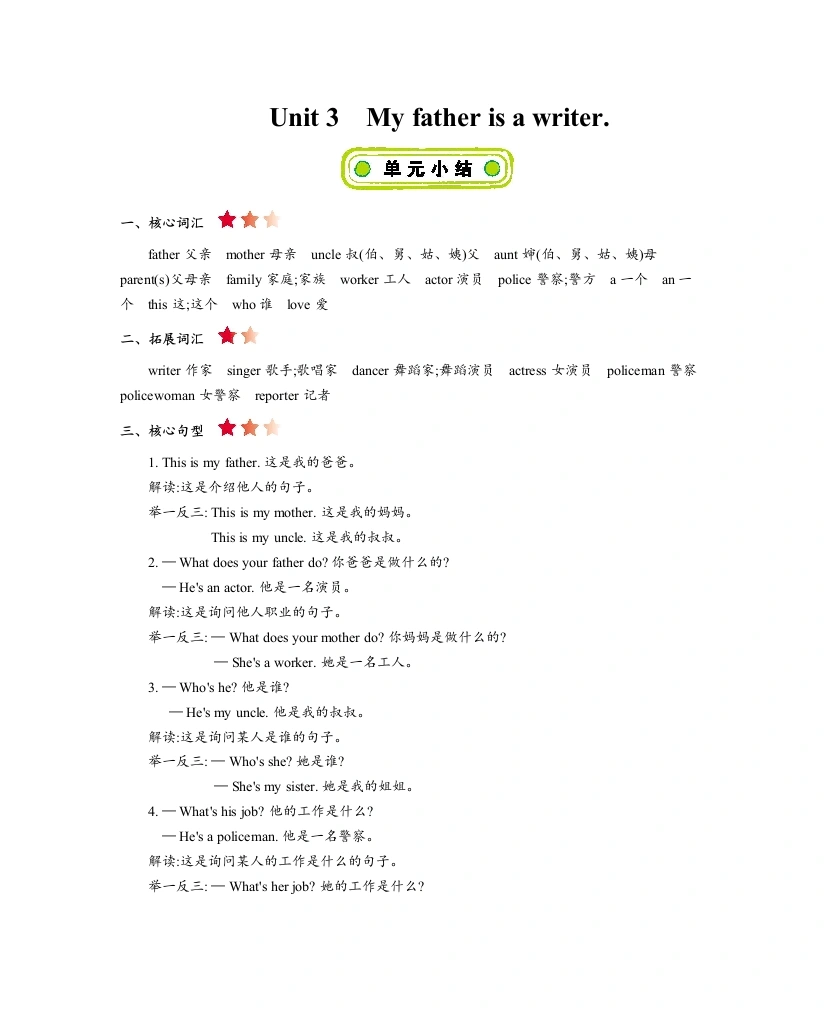 精通版五上Unit3知识清单-学芽网