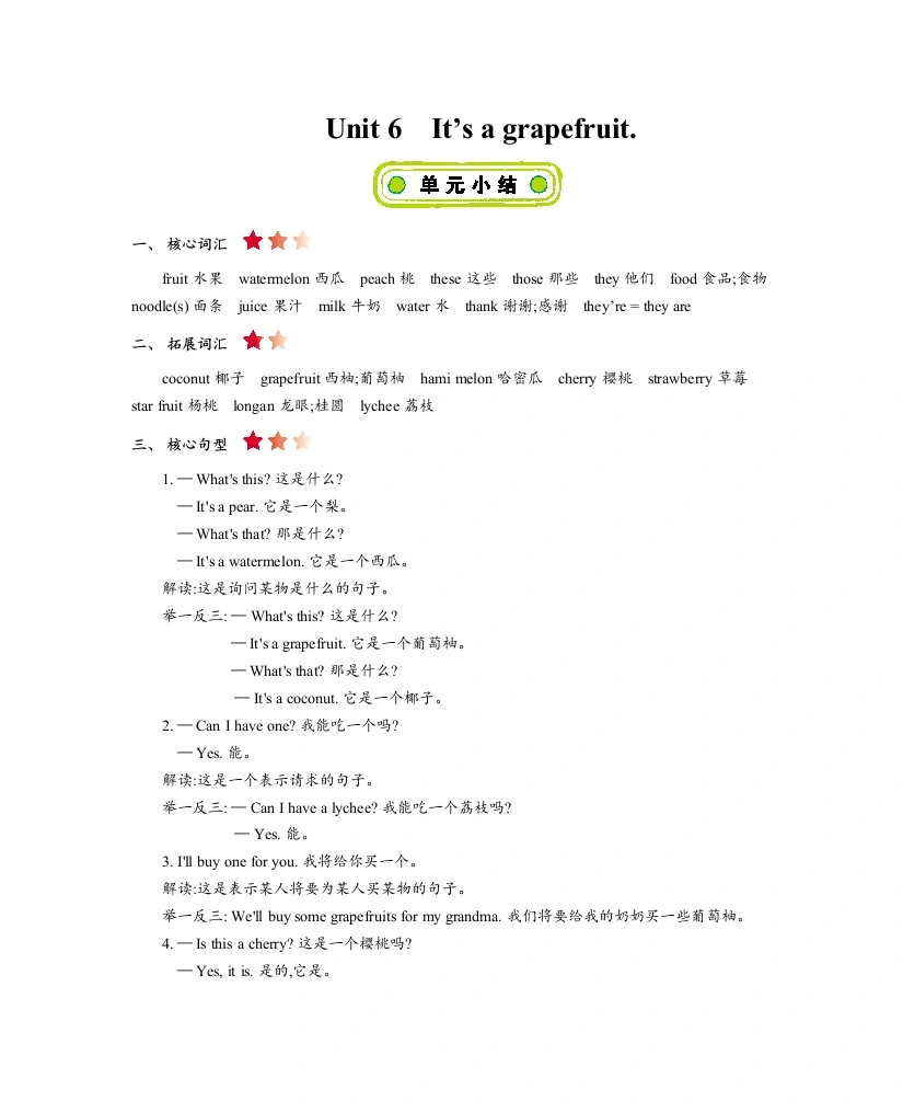 精通版五上Unit6知识清单-学芽网