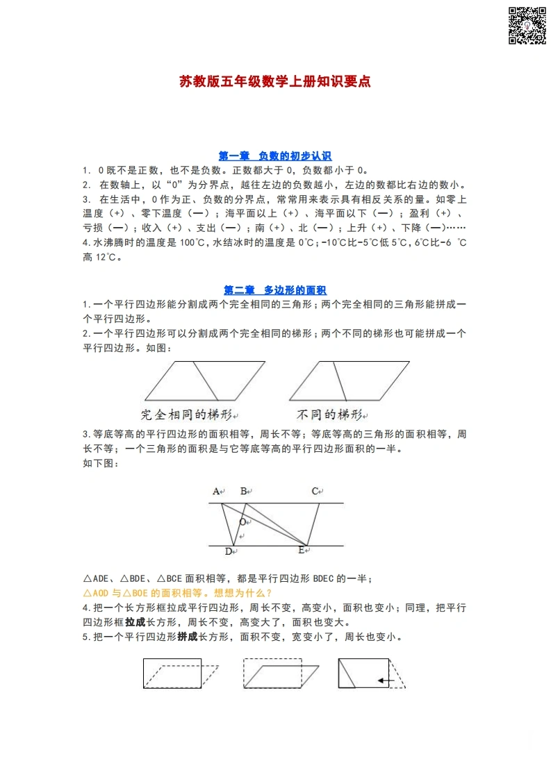 苏教版五年级数学上册知识要点-学芽网