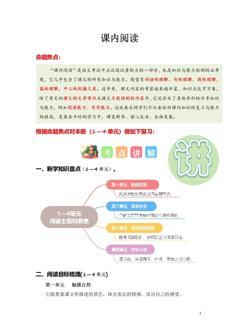 课内阅读（专项训练）六年级语文上学期期中复习讲练测-学芽网