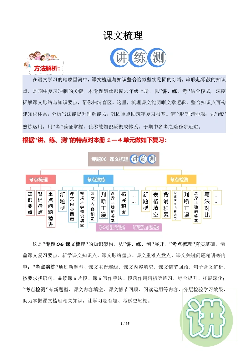 课文梳理（期中专项训练）六年级语文上学期-学芽网